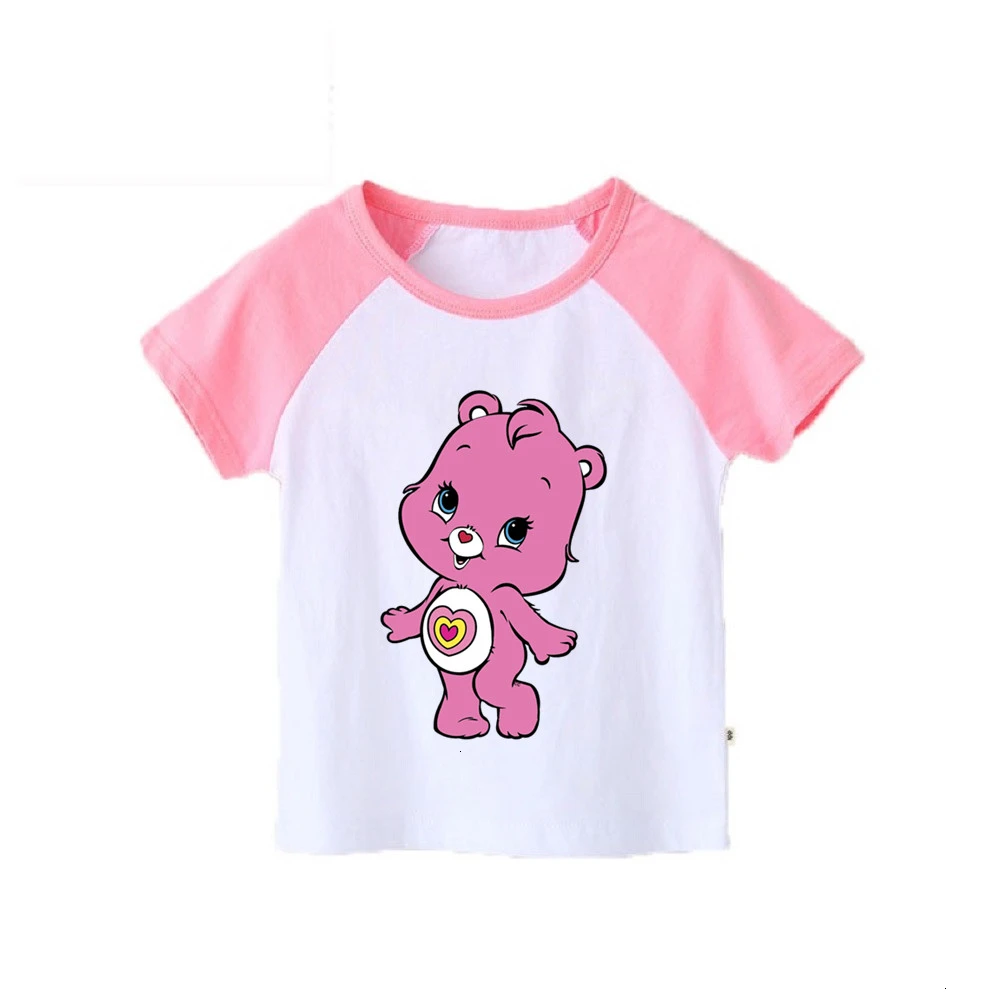 Одежда для мальчиков и девочек короткий рукав Care Bears скрещивающиеся цвет; детская футболка; топы с круглым вырезом; футболки с изображением мультипликационных персонажей для детей футболка детская одежда От 2 до 12 лет - Цвет: as picture