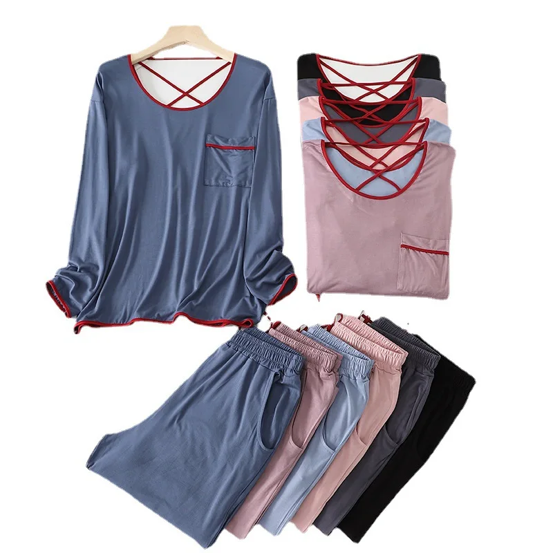 Modal Pajamas Women's Home Wear Spring and Autumn Large Size Round Neck