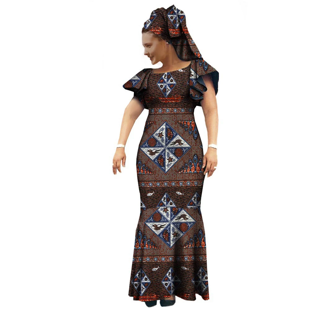 

African Women Butterfly Sleeve Floor Length Formal Party Dress Batik Print Plus Size Female Traditonal Wedding Full Dress