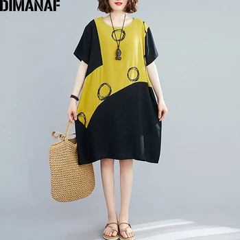 

DIMANAF Summer Plus Size Women Print Dress Sundress Cotton Big Size Basic Lady Vestidos Loose Casual Shirt Dress Female Clothing