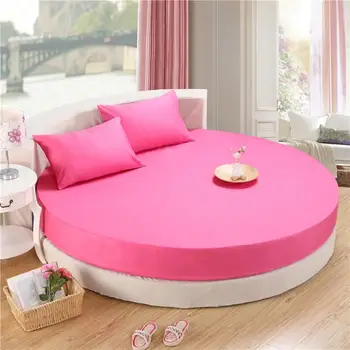

40 3Pcs Circular Round bed Fitted Sheet 100%Cotton Bed Sheets with Elastic Rubber Bed set Mattress cover Pillowcase Yellow Pink