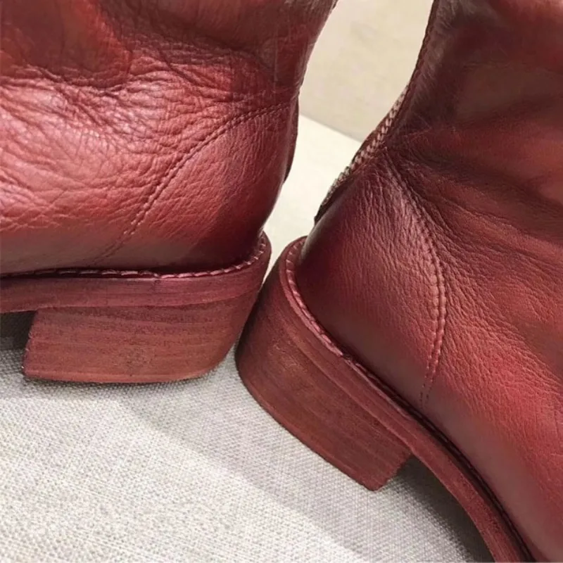Дизайнерские Сапоги до середины икры из натуральной коровьей кожи; женские винтажные белые ботинки на молнии; уличная модная обувь; сезон осень-зима; Botines Mujer