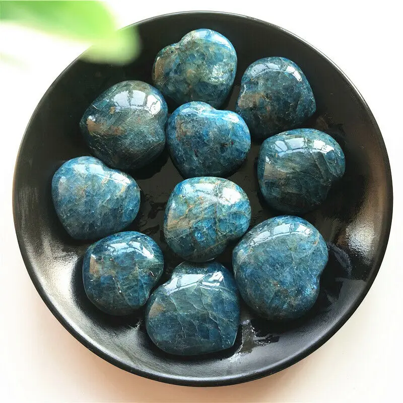 1 шт. Натуральный Синий Апатит кварцевый кристалл в форме сердца полированный камень целебный образец натуральные кварцевые кристаллы