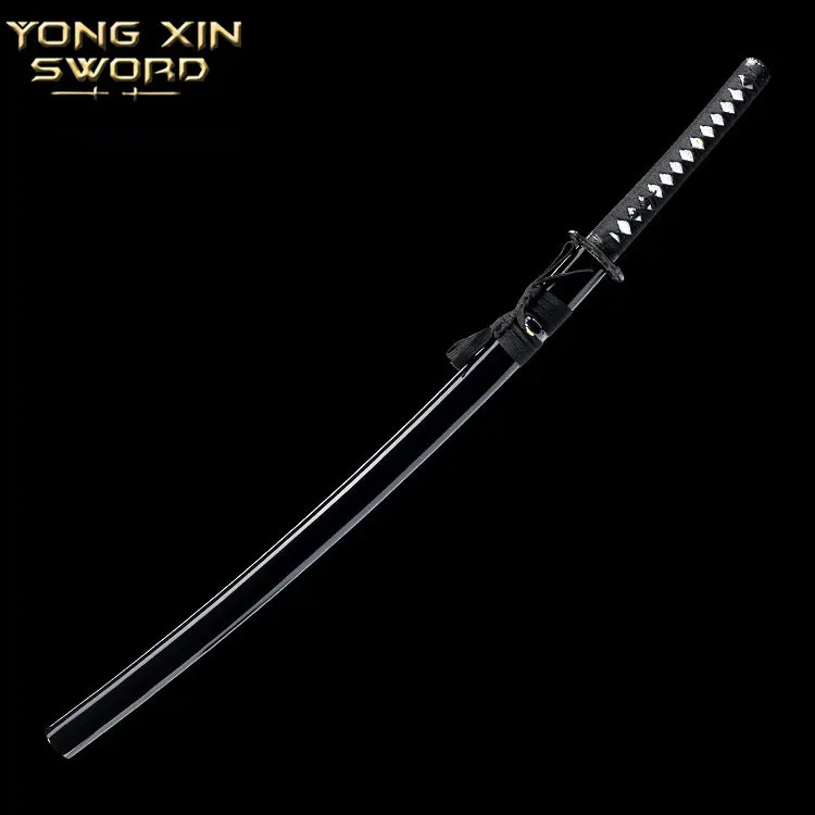 Japanese real Katana sword 1060 caron steel Bamboo blade full tang ninja swords for battle black wooden Saya sharpness for cutti