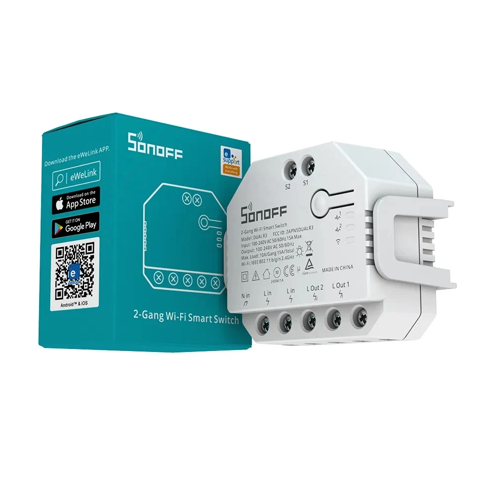 Wifi Smart Switch Sonoff Dual R3 Dual Relay Wifi Smart Switch Two Way Control Power Metering Roller Shades Motor Electric Curtains Blinds Switch
