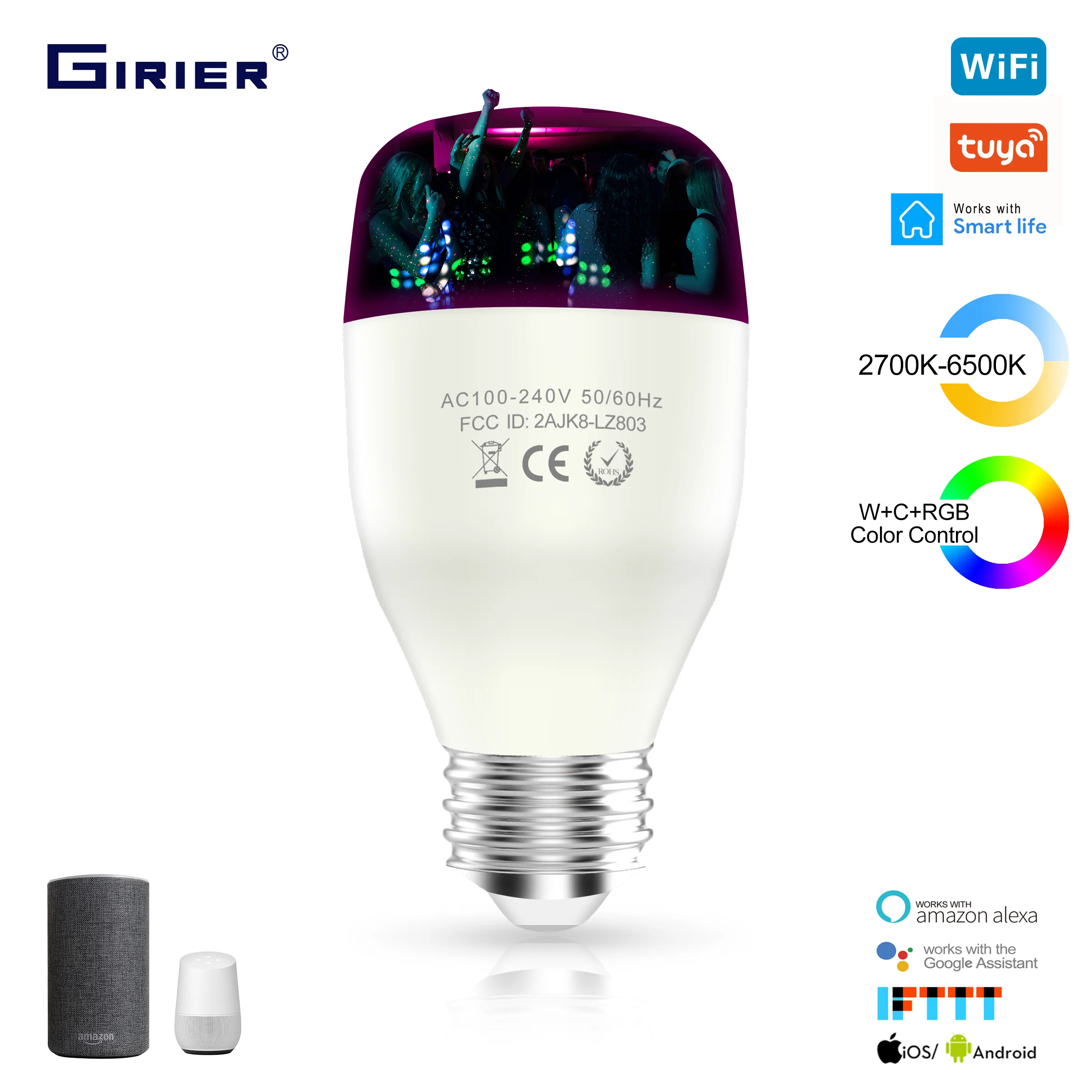 Aicase intelligent WLAN Home télécommande ampoule lampe support Compatible avec Alexa et Fonction de synchronisation-white SMART Wifi E27 Lumière Socket Lot de 2 