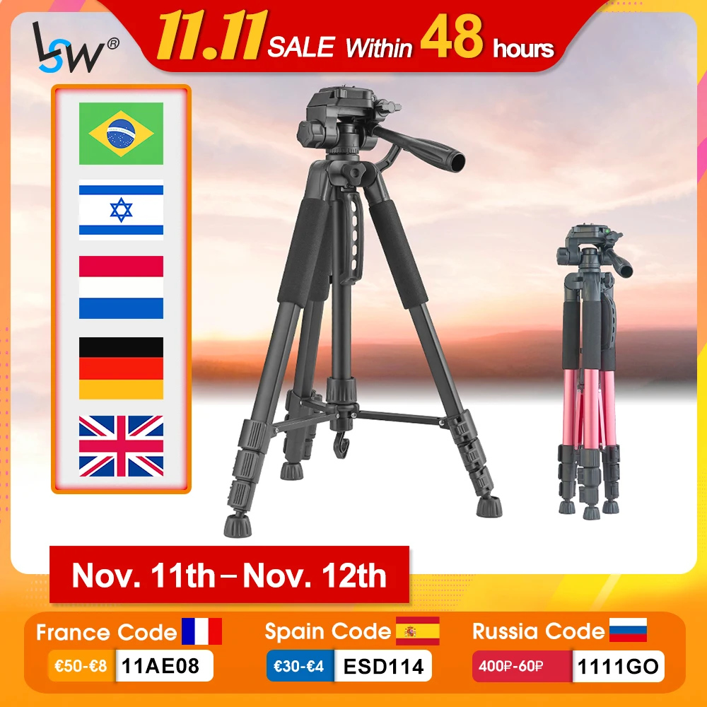 Lightweight Tripod with Phone Holder/Carry Bag Travel Camera Stand Pan Head For DSLR Camera/Photography/Mobile | Мобильные телефоны