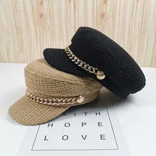 01911-shi осень зима металлическая цепочка восьмиугольная шляпа мужская женская кепка-бейсболка для досуга