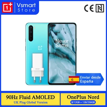 Перейти на Алиэкспресс и купить Великобритания Plug глобальная версия OnePlus Nord 5G смартфон 6,44 ''90 Гц жидкий AMOLED экран 48MP Quad задние камеры 32MP двойные передние камеры NFC