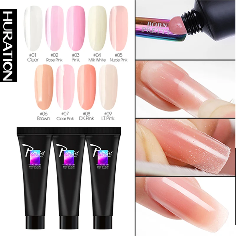 

Huration New Building Poly Gel Nail Acrylic UV LED Soak Off Hard Builder Gel 9 Colors Quick Finger Polygel Extension Nail Gel