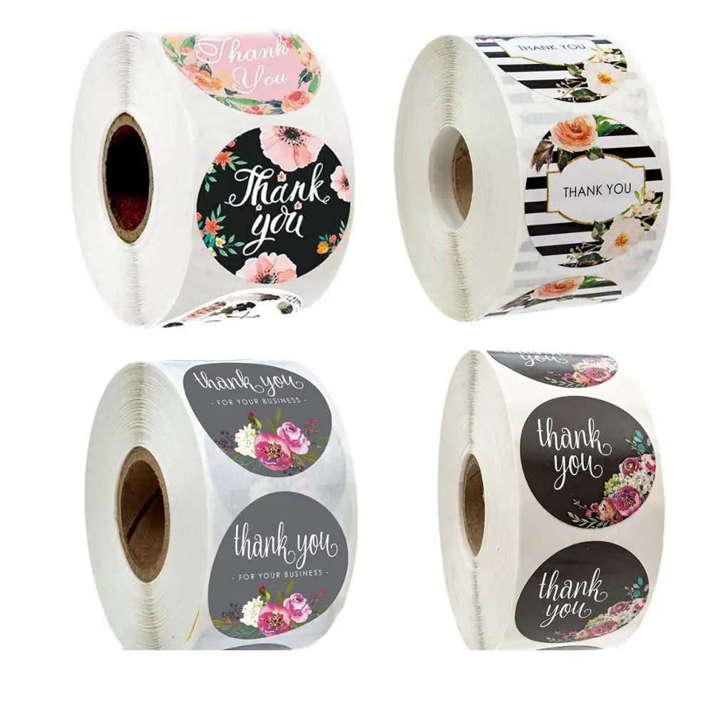

500pcs laser thank you stickers for gift package sealing pink and black labels sticker round adhesive stationery sticker