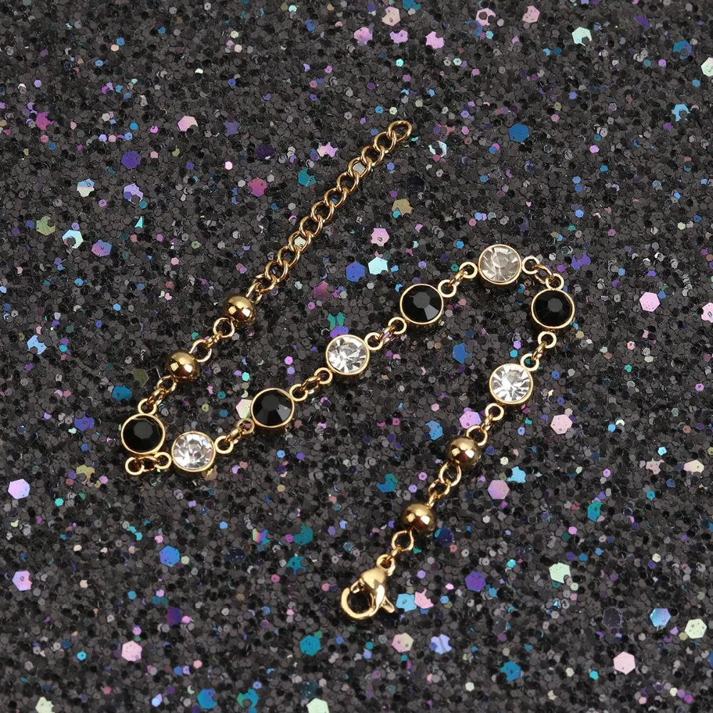 DoreenBeads, модный браслет, 304, нержавеющая сталь и стекло, браслеты, золото, многоцветный, черный, белый, ювелирное изделие, амулеты длиной 14 см, 1 шт