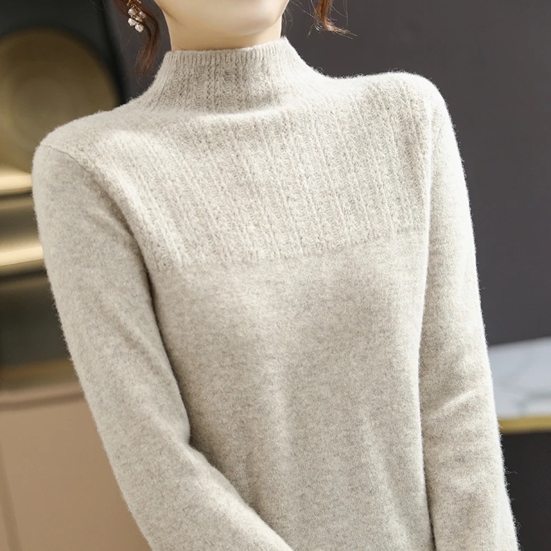 

2021 New Fashion 100% Pure Wool Knitted Jumpers Women Sweaters Soft Woolen Hollowed Out Pullovers Lady Standard Tops
