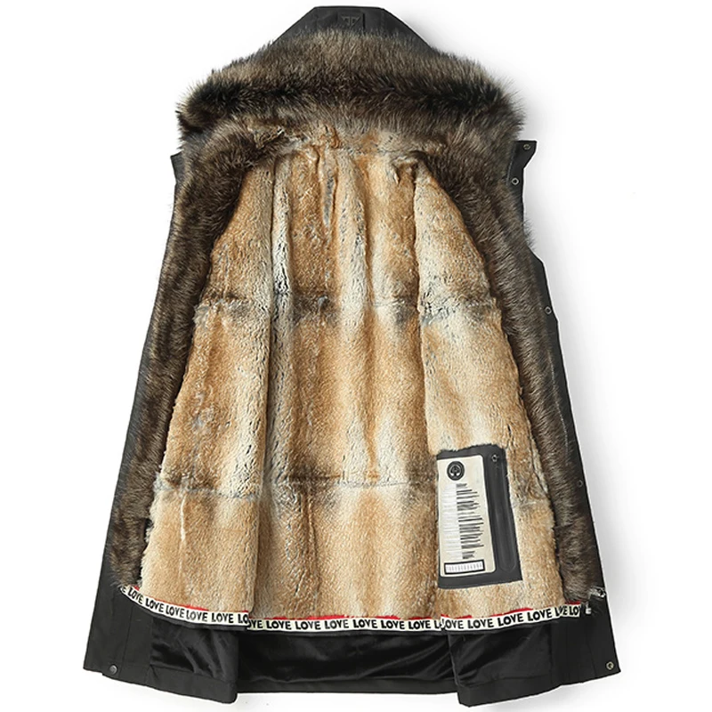 Black rabbit fur AYUNSUE/ зимняя куртка для мужчин, настоящее меховое пальто; парка с мехом енота, куртки с капюшоном, теплые пальто с мехом кролика, парки De Hombre 19-2001 - Цвет: Black rabbit fur