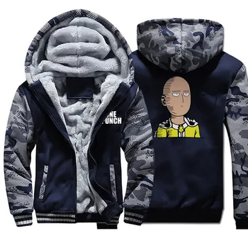 

Japan Anime One Punch Funny 2019 New Streetwqear Coat Thick Raglan Sweatshirts Mens Warm Clothing Camouflage Winter New Hoodies