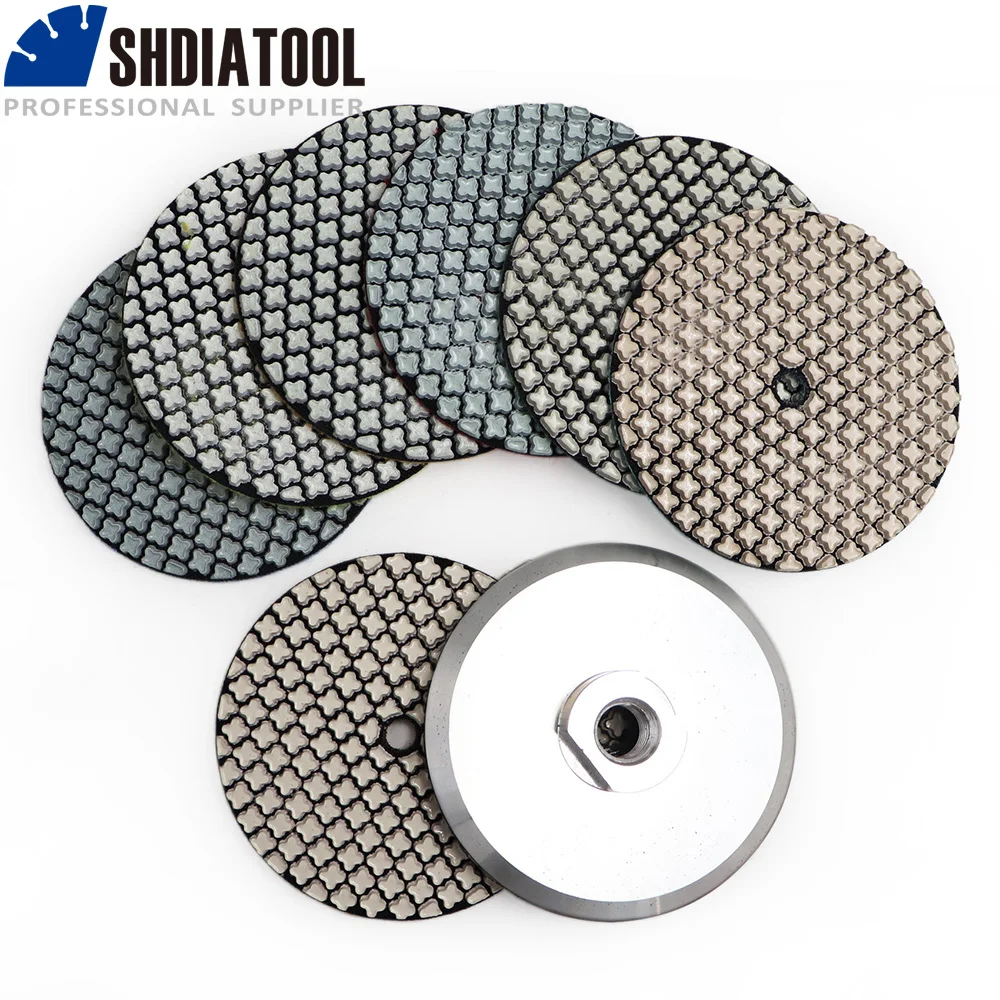 SHDIATOOL 7pcs 4 Professional Super Diamond Wet or Dry Resin Bond Sanding Discs Polishing Pads with M14 Aluminum Base Backer