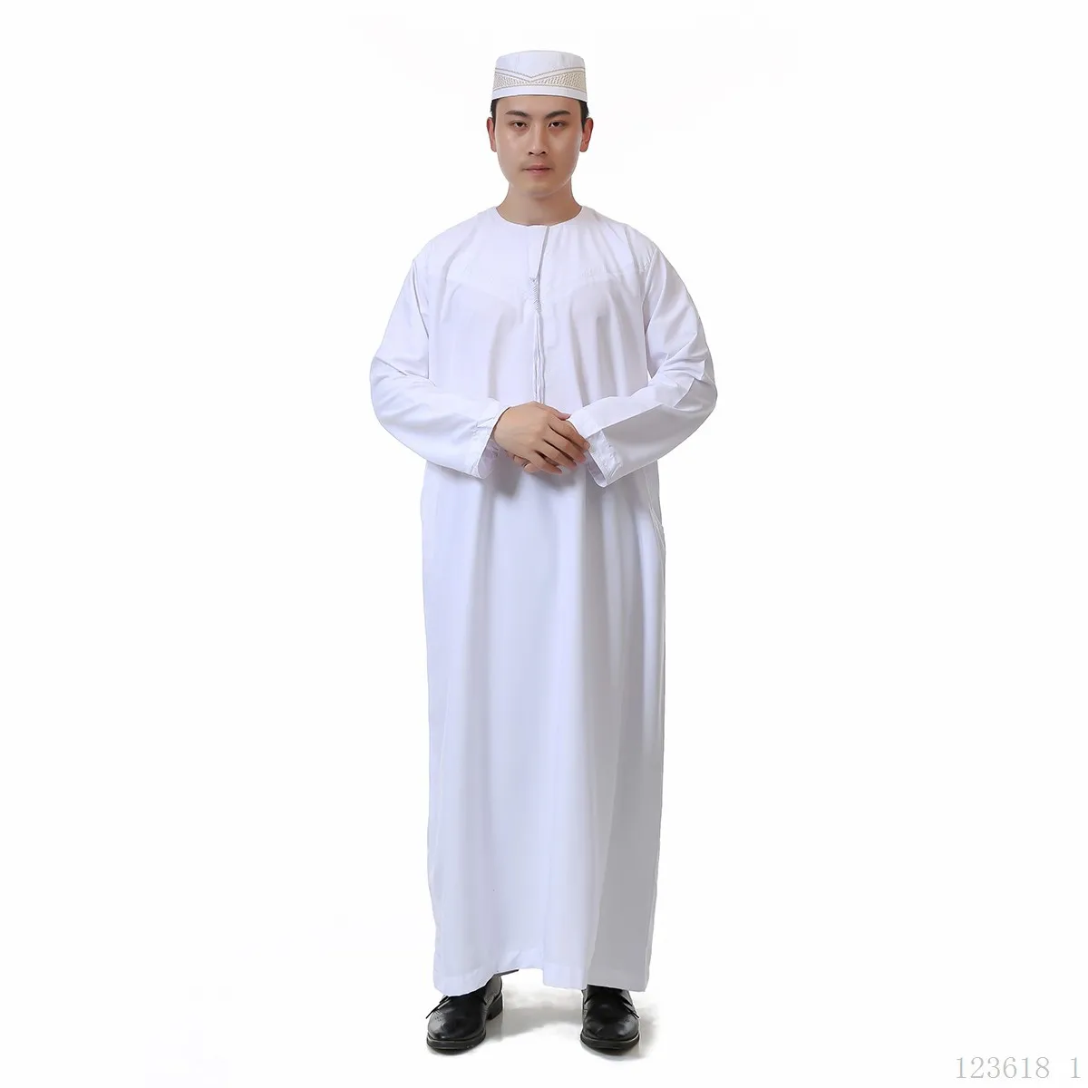 Muslim Fashion Islam Clothing Robes Men Solid Color Caftan Abaya Dress Male Round Neck Full Sleeve Qamis Man Jubba Thobe