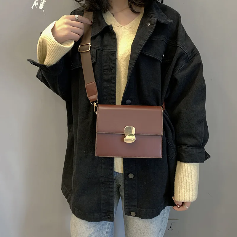 

New Arrival Bag 2019 New Style Simple Retro Lock Square Sling Bag CHIC Wide-Strap Versatile Shoulder Oblique Bag
