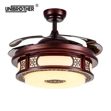43 дюймов Бесшумная светодиодный потолочный вентилятор-люстра с светильник китайского типа деревянный гостиная отель пульт дистанционного управления потолочные вентиляторы Лампа 220V