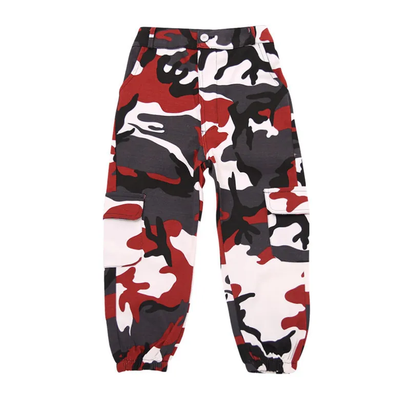 Girls Pants Wine Kid Hip Hop Clothing Camouflage Jogger Pants for Girls Jazz Dance wear Costume Ballroom Dancing Clothes Stage Outfits Suit