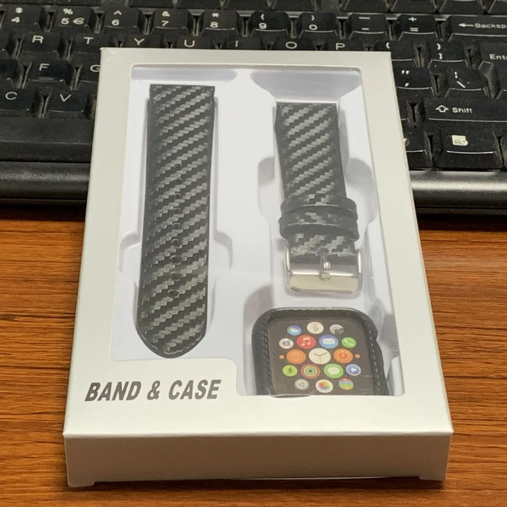 Для Apple Watch Series 3& 2& 1 42 мм 38 мм из натуральной кожи углеродный волоконный ремень+ рамка