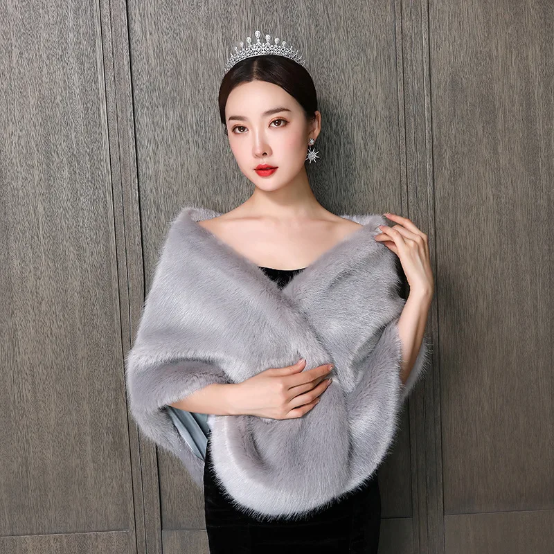 

Gray Wedding Bolero Winter Bridal Shrug Faux Fur Wedding Shawls Women Wraps Bridal Jacket Party Coat Bridal Shawl