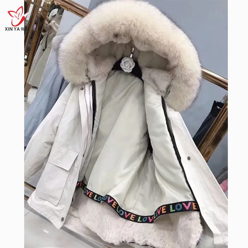 Съемная парка, новинка, парка, натуральный мех, пальто, зимняя куртка для женщин, натуральный мех енота, воротник, теплый толстый мех кролика, подкладка