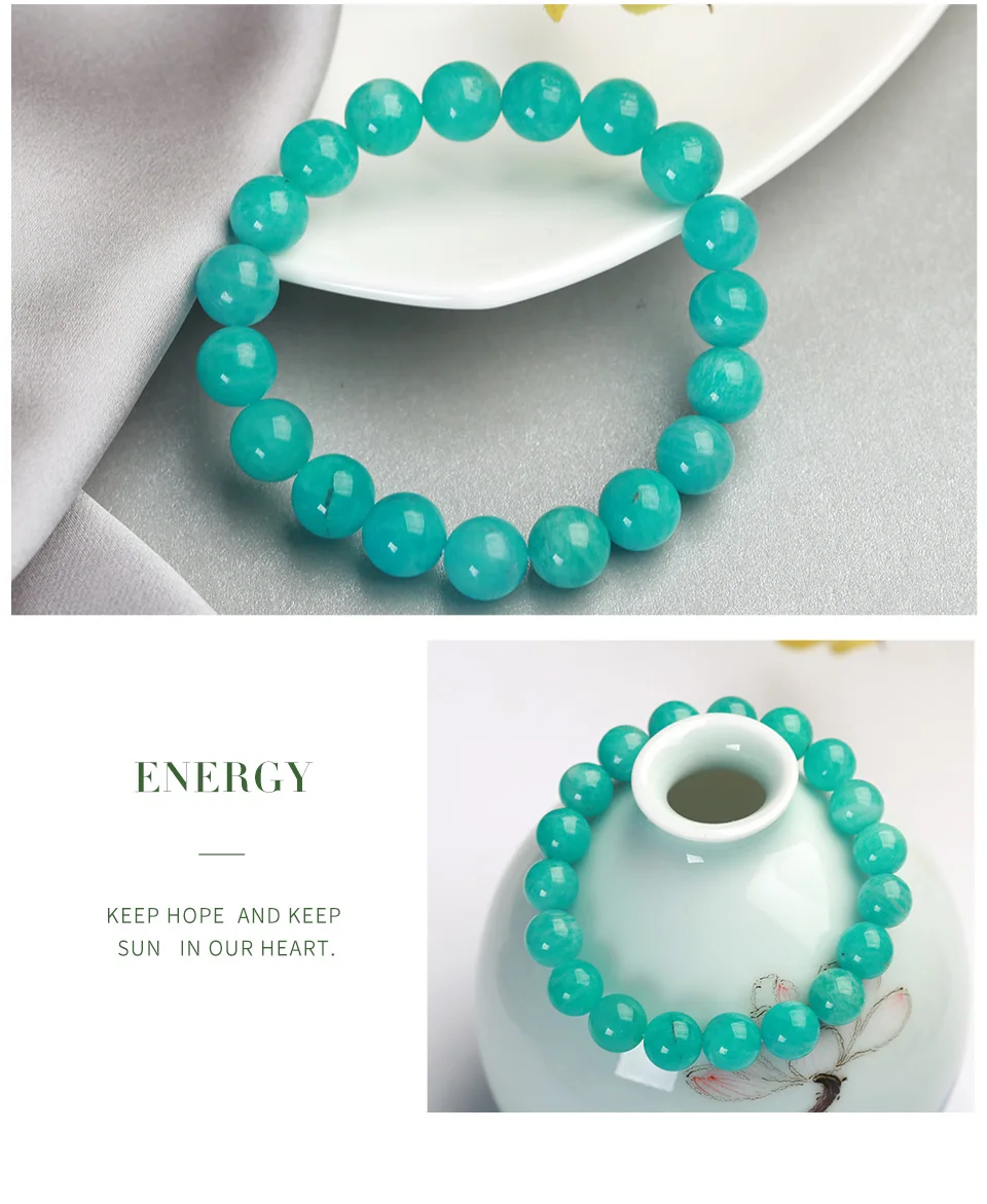 JD Gem Stone 5-12mm AAA+ Green Amazonite Stone Bead Bracelet For Women Girls Lucky Friendship Bracelet Jewelry