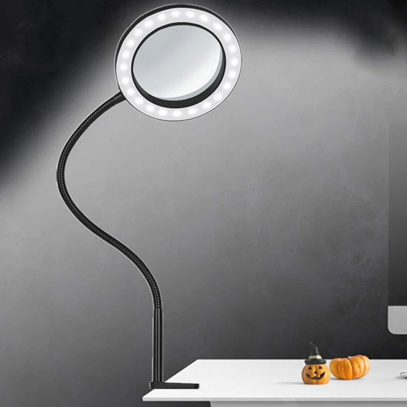 

LED Magnifying Lamp, 8W Dimmable Eye-Caring Gooseneck Lamp, 5X Magnification, Infinite Brightness Adjustable, 3 Color Modes, Per