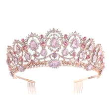 

Rose Gold Bridal Crown Pink Diamond High-end Crystal Tiara Wedding Accessories Comb