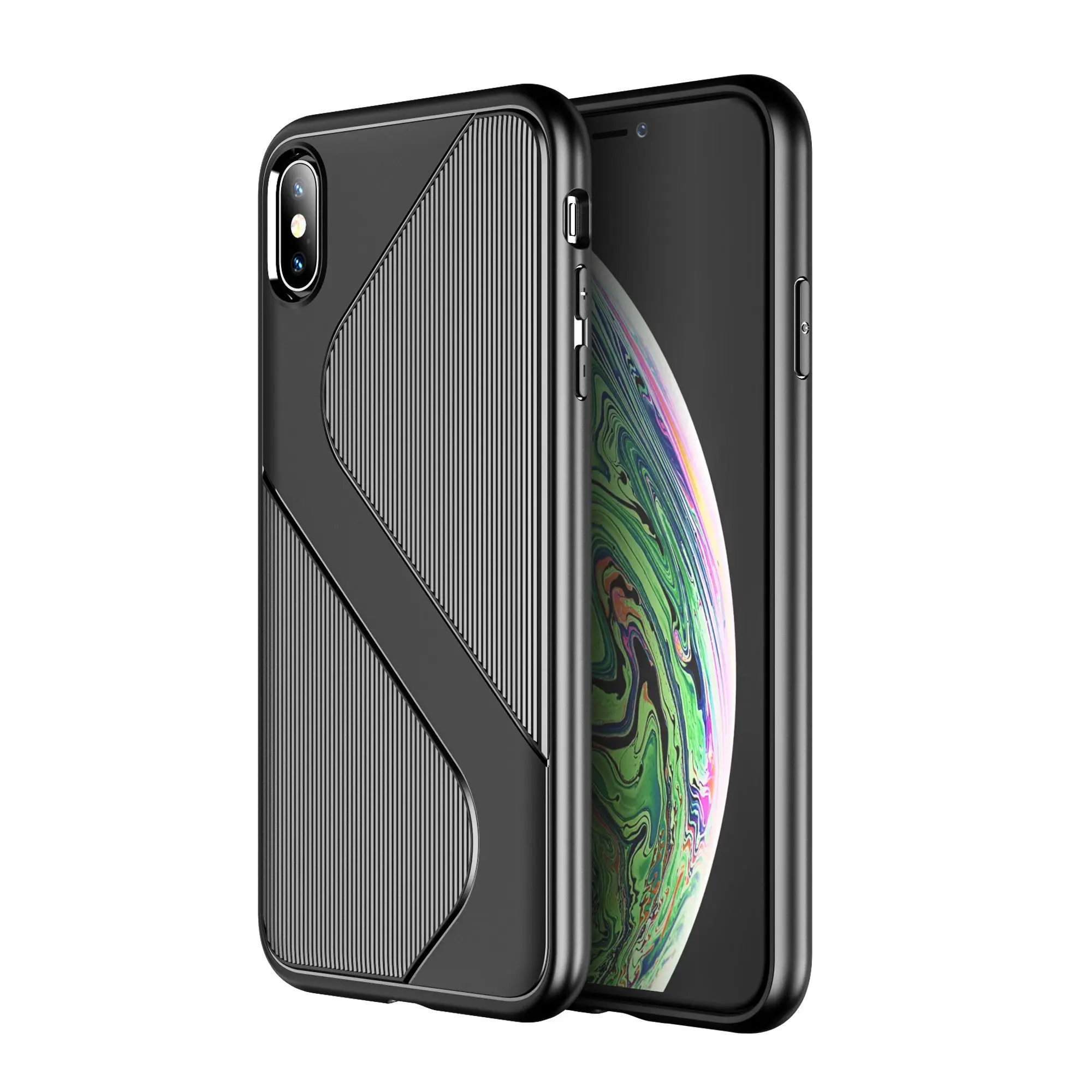 Black Для iPhone 6, 6s, 7, 8 Plus, силиконовый чехол в полоску с геометрическим узором, чехол для iPhone X, Xs, 11 Pro Max, Xr, Мягкий ТПУ, защита от падения - Цвет: Black