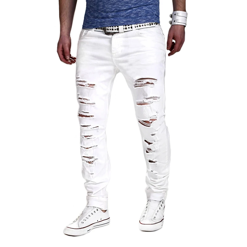 Мужские рваные джинсы обтягивающие сексуальные винтажные брюки мужские джинсовые черные джинсы-Карандаш Стретч Брюки уличная одежда серые мужские джинсы - Цвет: 03
