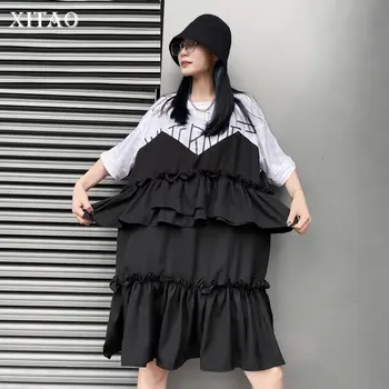 

XITAO Tide Plus Size Patchwork Ruffle Dress Women Clothes 2020 Summer Personality Letter Print Pullover Vintage Dress DZL1346