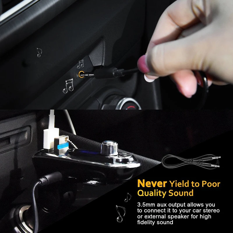 T16 Bluetooth автомобильный набор, свободные руки, музыкальный плеер FM передатчик модулятор 2.1A устройство для автомобиля с двумя портами USB Зарядное устройство Поддержка U диск/TF карты разъём подачи внешнего сигнала AUX-выход DC 12 V/24 V