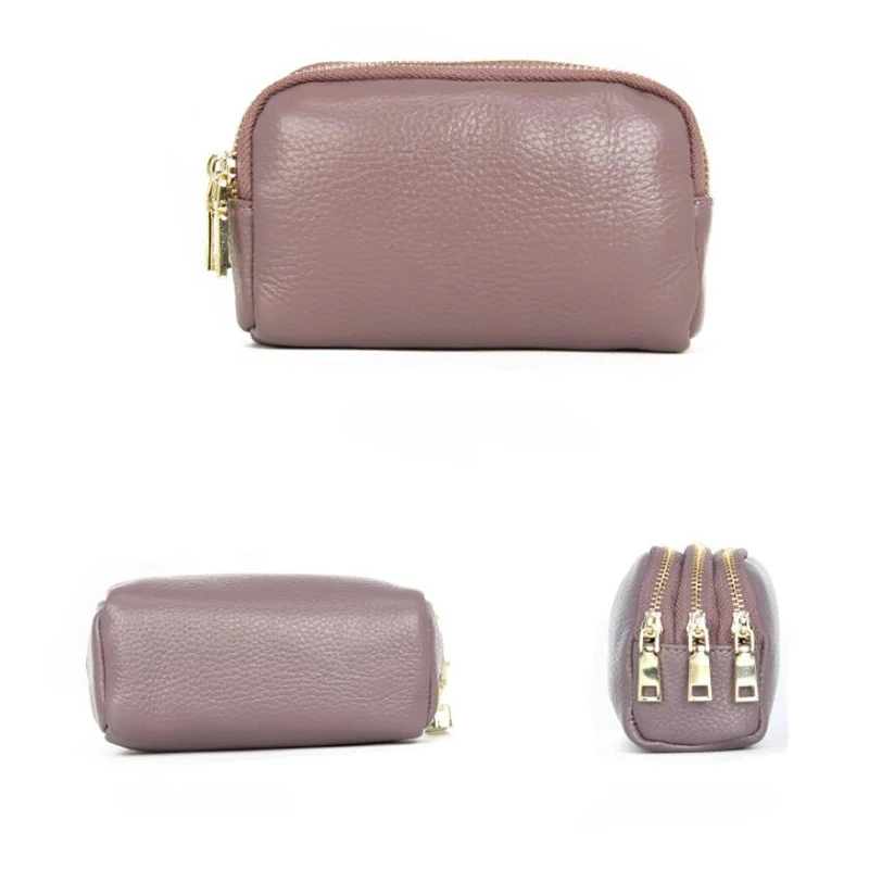 Genuine Leather Women Card Coin Key Holder Change Pouch Purse Mini Pocket Zipper Popular Small Money Bag Wallet High-capacity