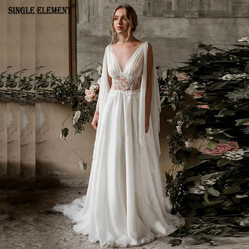 

SINGLE ELEMENT Sleeveless V Neck Wedding Dress 2019 Beach Bridal Gown