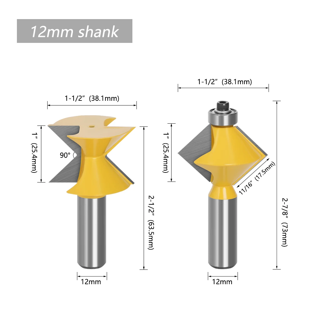 2er-Set 12MM 1/2 Zoll Schaft 90-Grad V-Profil Nut- und Federkantenfräser-Set für Plattenverbindung Holzbearbeitungsfräser – Detail 2