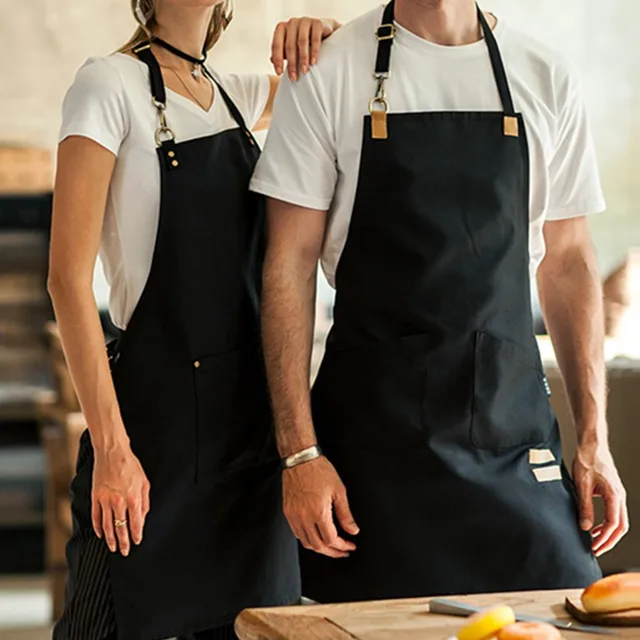 블랙 브라운 폴리에스터 면 턱받이 앞치마