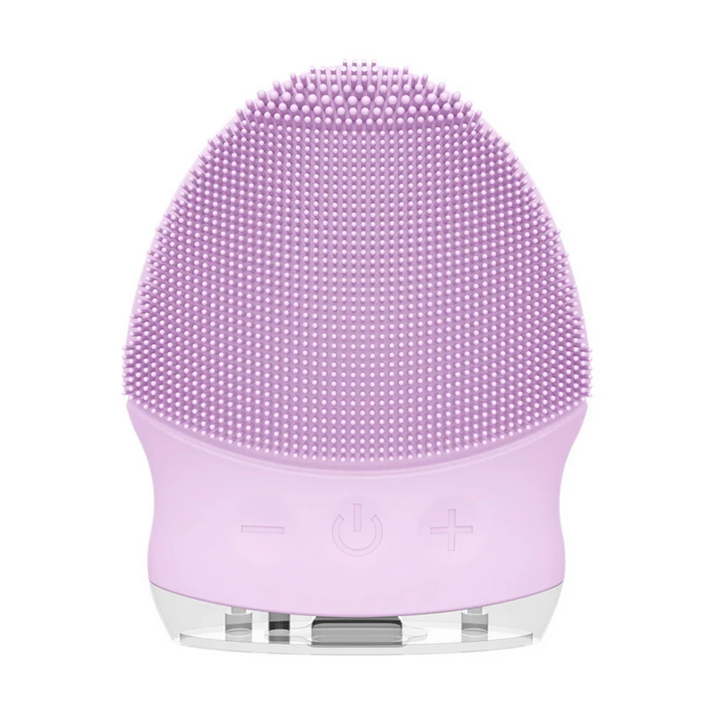 Звуковая вибрация, щетка для очищения лица, массажер, электрическая силиконовая щетка для очищения лица, массажер, очиститель пор, температура - Цвет: Purple