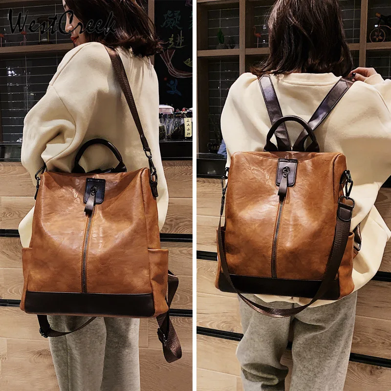 Брендовый Модный женский кожаный рюкзак от westкрик высокого качества, многофункциональный рюкзак для женщин, большая сумка для книг, дорожная сумка с защитой от кражи