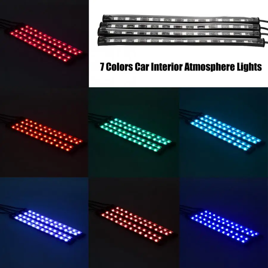 4 шт. 7 цветов RGB водонепроницаемая автомобильная светодиодная лента многоцветный музыка для внутреннего оформления автомобиля огни беспроводной инфракрасный свет управления