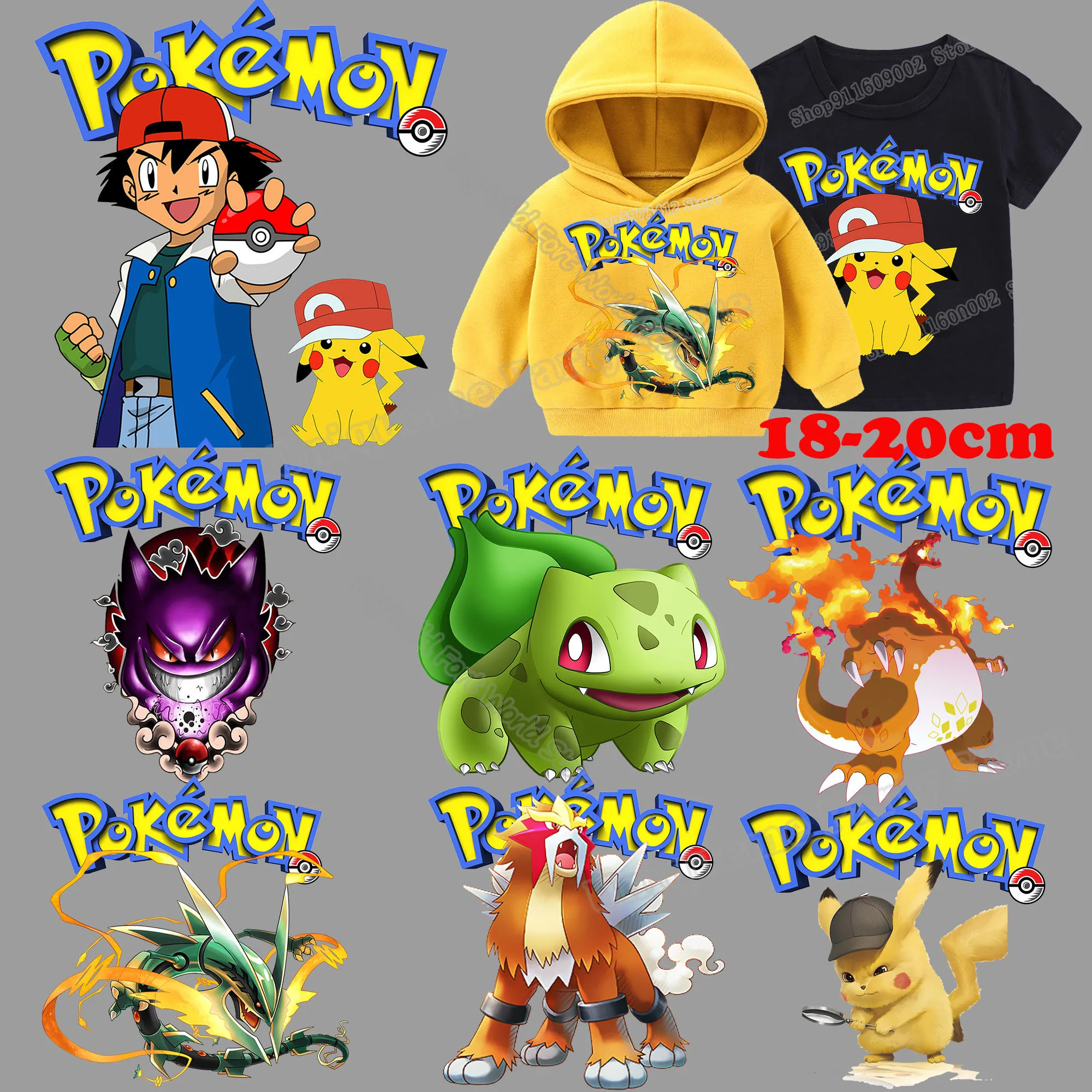 Переводные нашивки с покемонами Bulbasaur Rayquaza Arceus Pikachu для одежды рубашки брюк сумки