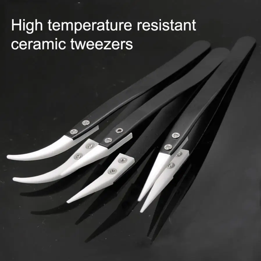Stainless Steel Ceramic Tweezers Set High Temperature Resistance 1.0MM Electronics Jewelry Fine Crafts Repair Tool