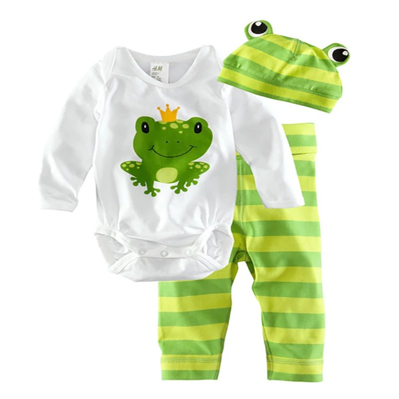 frog Комплект одежды с героями мультфильмов для маленьких мальчиков и девочек, боди с длинными рукавами+ длинные штаны+ шапочка, хлопковая одежда для новорожденных Комплект для малышей, Одежда для младенцев - Color: frog