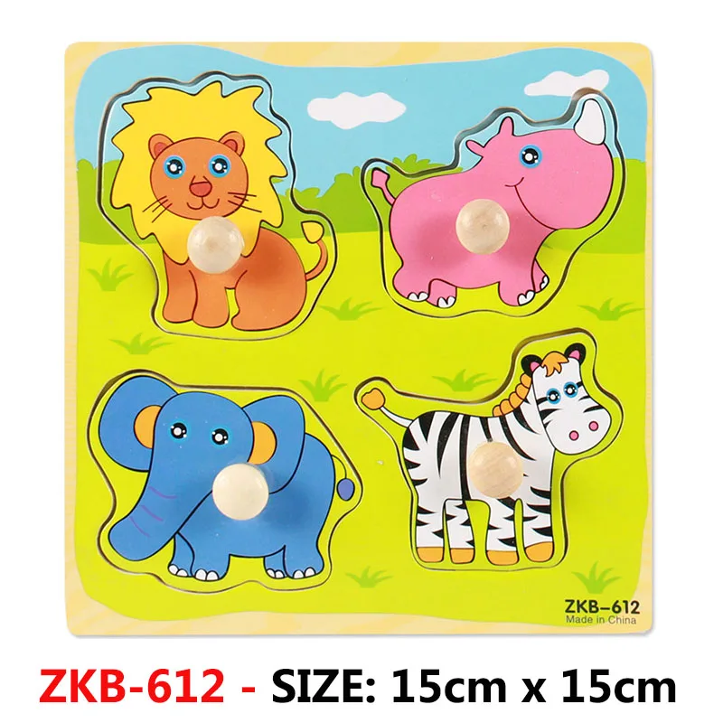 Детская Доска для захвата рук, 3D головоломка, деревянные игрушки для детей, Мультяшные животные, деревянная головоломка для малышей, обучающая игрушка для раннего развития - Цвет: ZKB-612