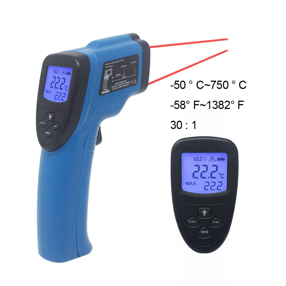 Цифровой инфракрасный термометр одиночный/двойной лазерный Бесконтактный измеритель температуры пирометр-50~ 400/550/750/1100/1300/1600 - Цвет: 750C Double Laser