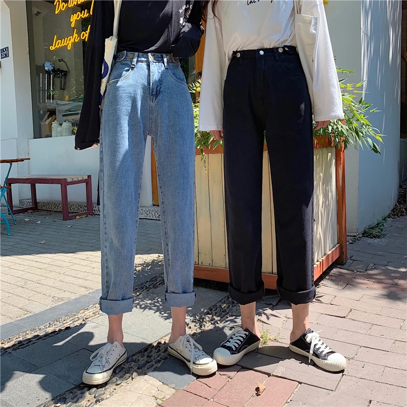 Женские джинсы высокого качества, джинсовые длинные брюки, уличная одежда, корейский стиль, Харадзюку, прямые, для студентов, Регулируемая Талия, для женщин, s, элегантные
