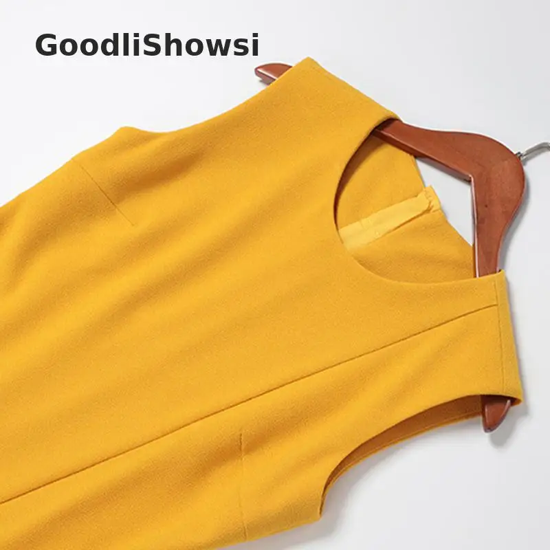 GoodliShowsi Новое поступление простое женское платье-жилет контрастного цвета Плиссированное лоскутное платье с круглым вырезом без рукавов асимметричное платье
