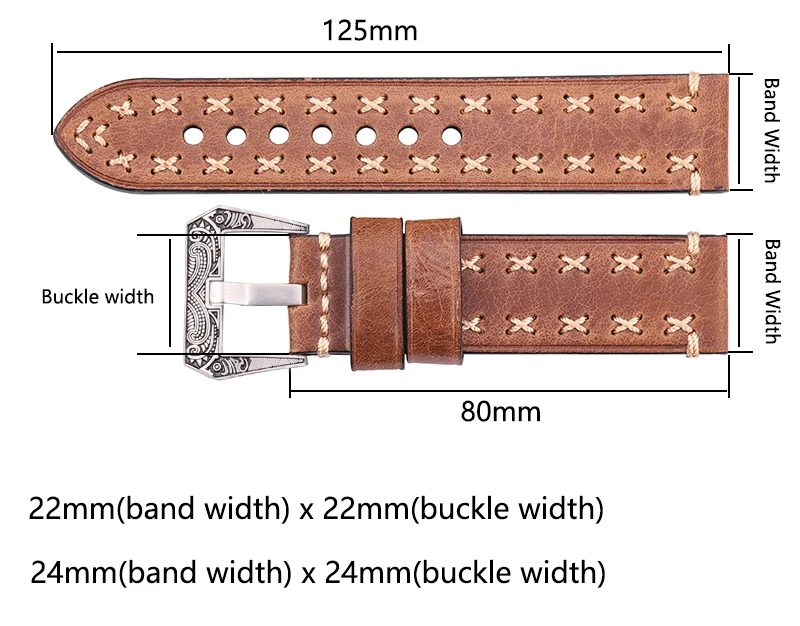 Ремешки для наручных часов ручной работы с Ретро пряжкой из нержавеющей стали 22 мм 24 мм для мужчин и женщин из натуральной кожи ремешок ремень аксессуары для часов