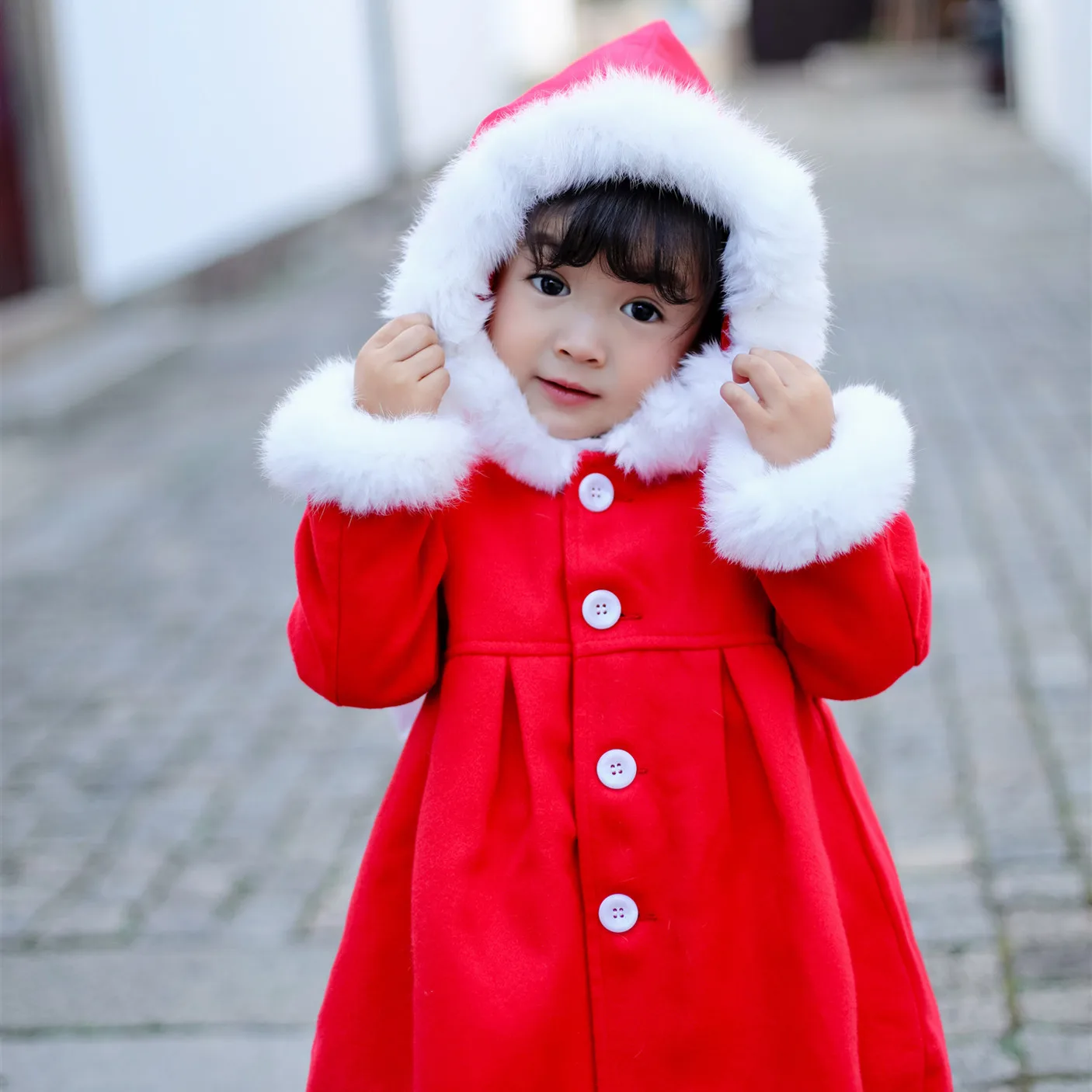 Christmas Clothing Wool Coat Kids Girls Winter Fur Hooded Woolen Jackets Real Rabbit Fur Outerwear Kids New Fashion Jackets